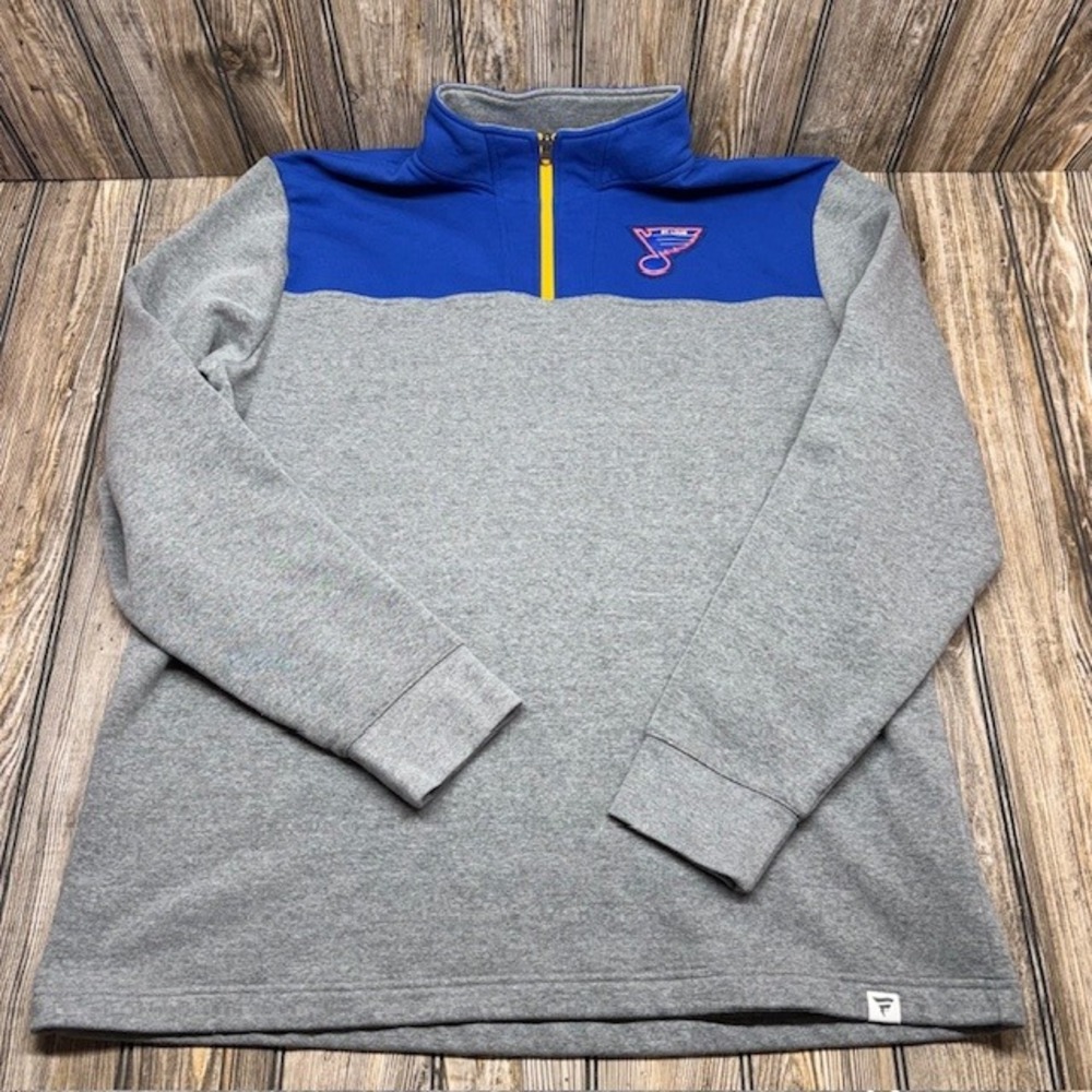 Fanatics NHL St Louis Blues Mens 2XL Quarter Zip Pullover Fleece Gray Blue Logo